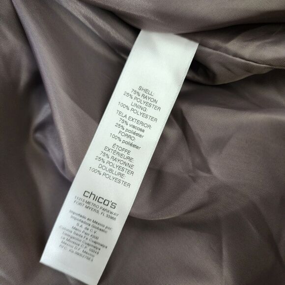 Chico's Womens Jacket Size 2 Large Subtle Shine Karise Long Sleeve Taupe Button - Picture 10 of 12